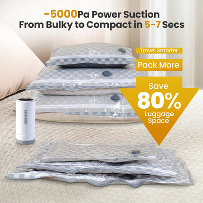 Vacuum Bags for Travel with Rechargeable Digital Display air Pump,18 PCS Combo Travel Size Vacuum Seal Bags for Luggage and Suitcase,Space Saver for Clothes,Home Storage