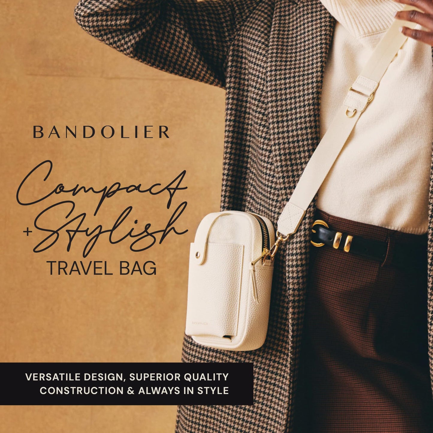 Bandolier Dillon Bag Crossbody | Stylish Pebble Leather Bag | Adjustable Strap, Exterior Slip Pocket | Small Bags for Women