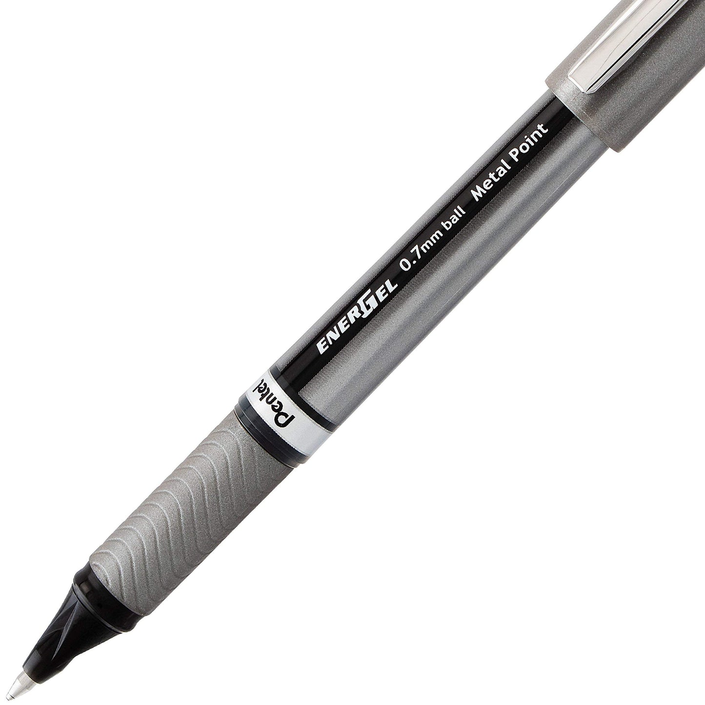 Pentel EnerGel NV Liquid Gel Pen, (0.7mm), Medium Line, Capped, Metal Tip, Black Ink, Box of 12 (BL27-A)