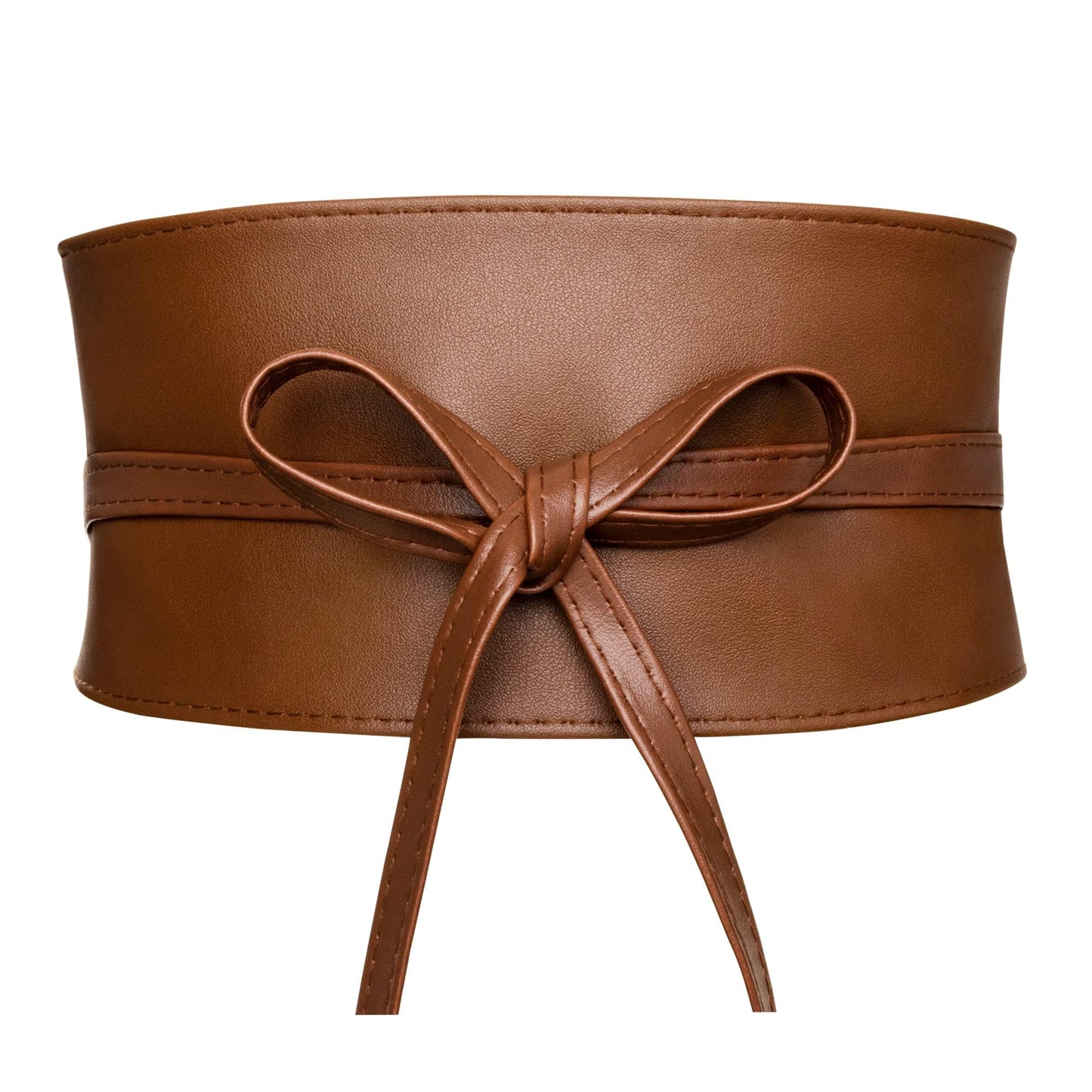 macoking Thick Brown Wide Obi Belts for Women Faux Leather Corset with Lace Up Wrap Style L
