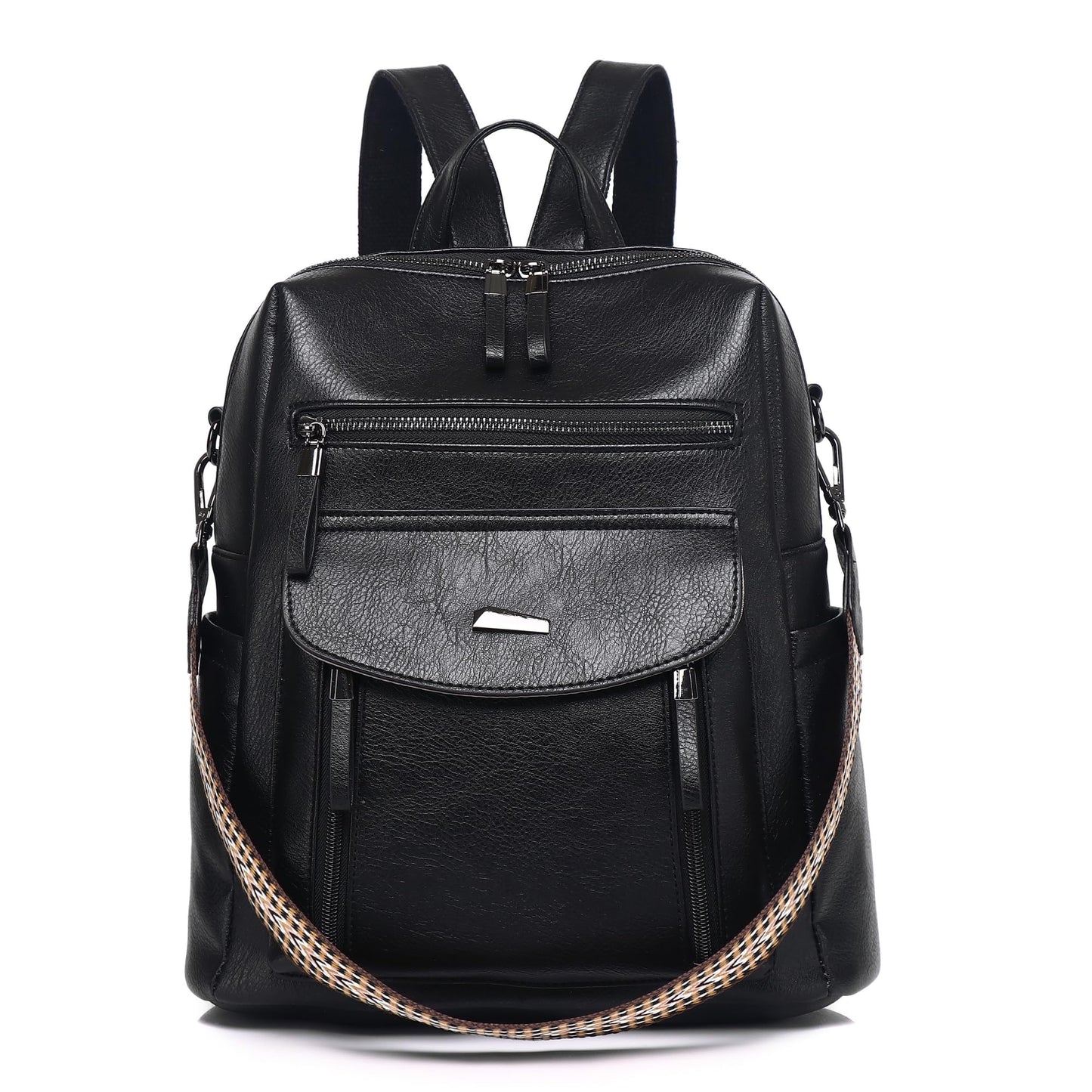 WYFJNX PU Leather Womens Backpack Purse Ladies Backpack Handbag Fashion Shoulder Bag Small Travel Bag Black
