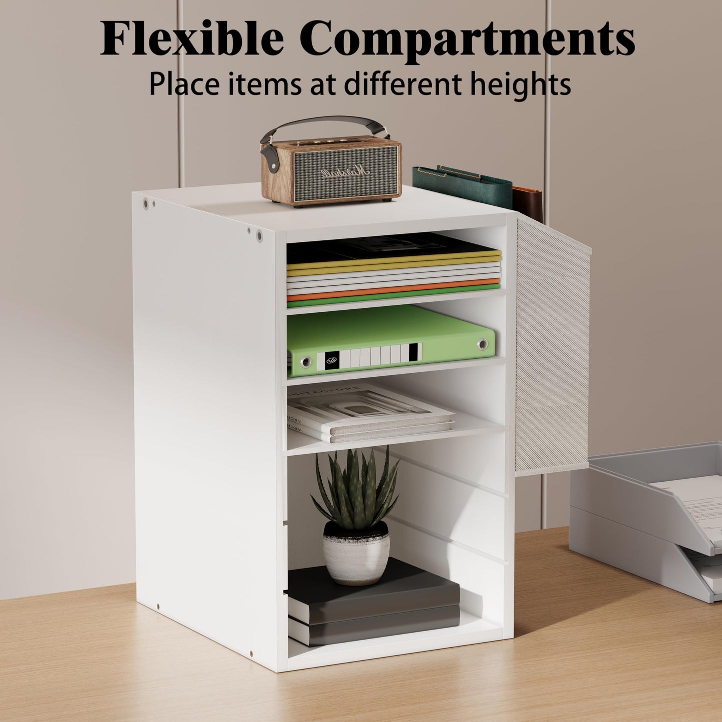 Unionly, 6 Tier Adjustable Countertop Mail Sorter, Mailboxes With Name Slots, Literature Organization Paper Storage Slot, Office Desk File Organizer, Wooden Desktop Mailbox for Classroom, White