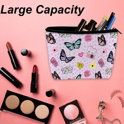 DEMACYA Makeup Bag for Purse, Waterproof Funny Cute Cartoon Butterflies Cosmetic Bag for Women, Zipper Travel Toiletry Pouch Gift 9.5×5.9 Inch