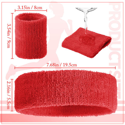 Civaner 12 Pcs 80 90s Neon Sweatbands Soccer Baseball Headbands Wristband Set for Men Women Party Cotton Headbands Terry Cloth Athletic Sweat Bands for Tennis Football Gym Outdoor(Red)