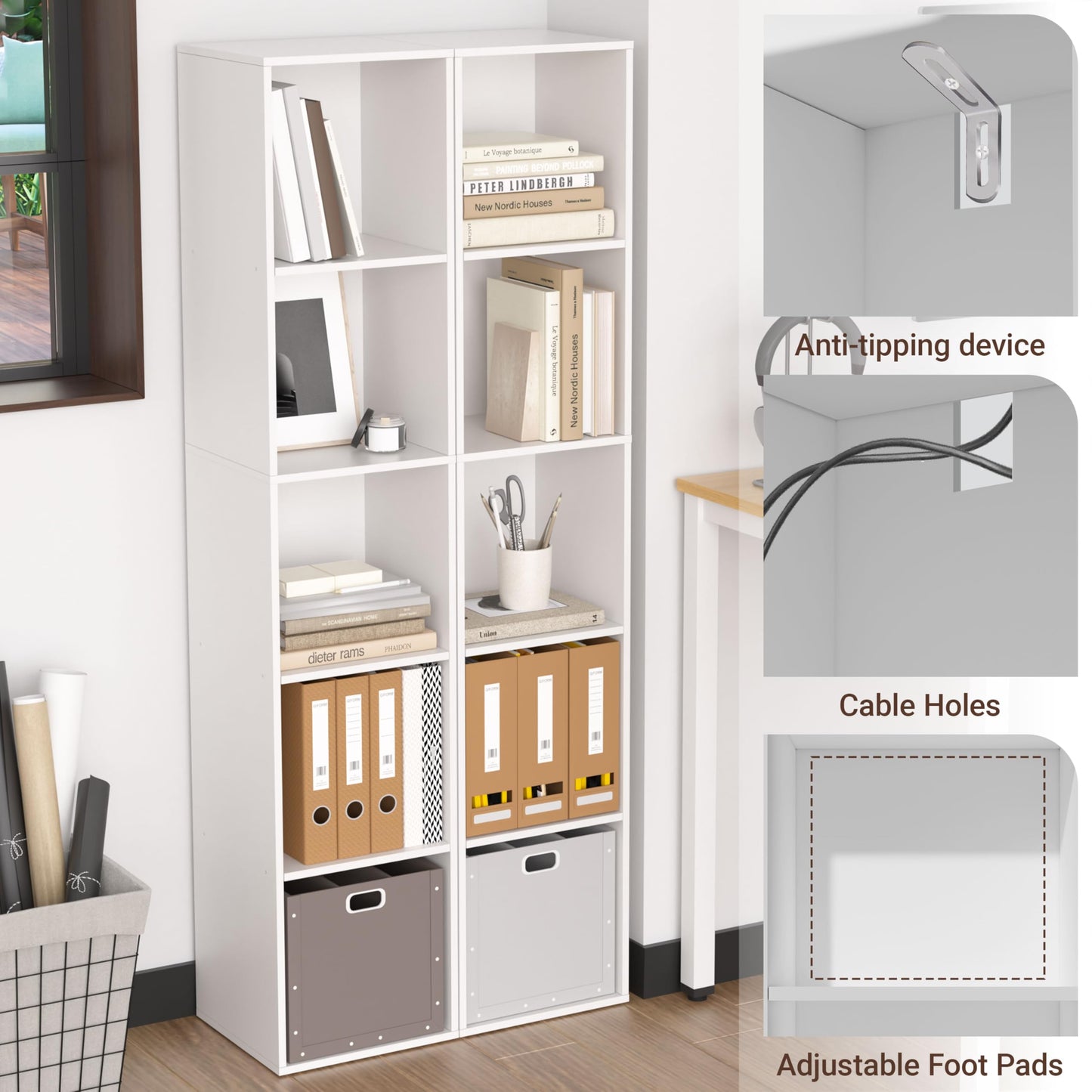 NewBeth Cube Bookshelf, 5 Cube Storage Organizer, Freestanding 5 Tier Open Display Shelf with Eco-Friendly Melamine Surface for Home Office, Bedroom, Living Room, Study, White