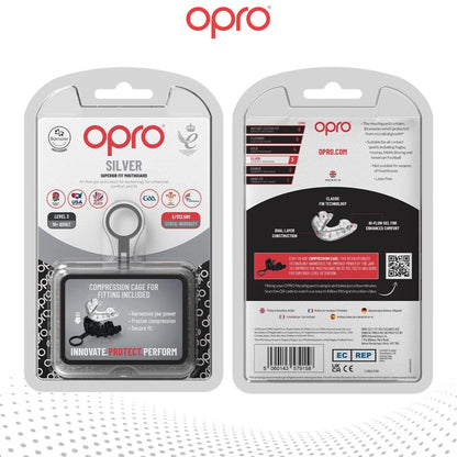 OPRO Silver Level Moldable Mouth Guard Essential Fit (Clear) Adult & Kids Boxing Mouthguard for MMA & Impact Sports, Easy Self-Fit Mouth Guard for Sports, Football & Hockey - Includes Case