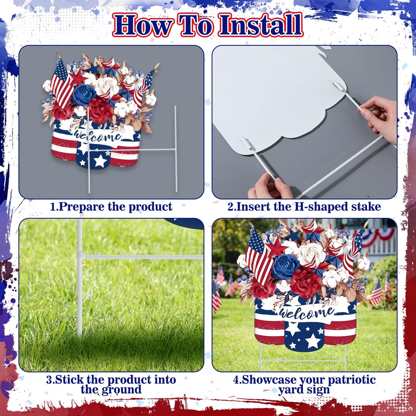 Yookeer 4th of July Decorations Outdoor Metal 250th Anniversary Patriotic Decorative Garden Stakes Red White Blue Star Welcome Yard Sign for Independence Day Outside Porch Patio Lawn Decor
