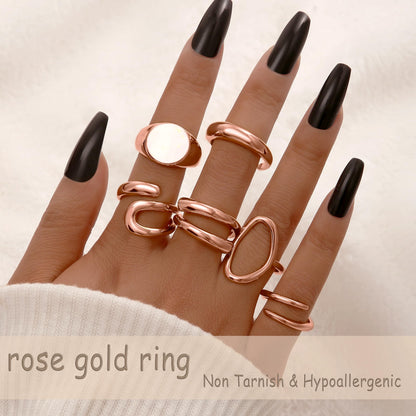 FAXHION 12PCS Gold Stackable Rings Set for Women, 18K Gold Plated Open Stacking Knuckle Ring, Adjustable Chunky Signet Band Statement Ring for Gift