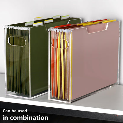 DINGHUO Acrylic File Organizer Box Letter Size Hanging File Organizer, Clear Portable File Folder Box with Handle, Filing Crate Bin Holder for Desk, Office, Home, School - 1 Pack