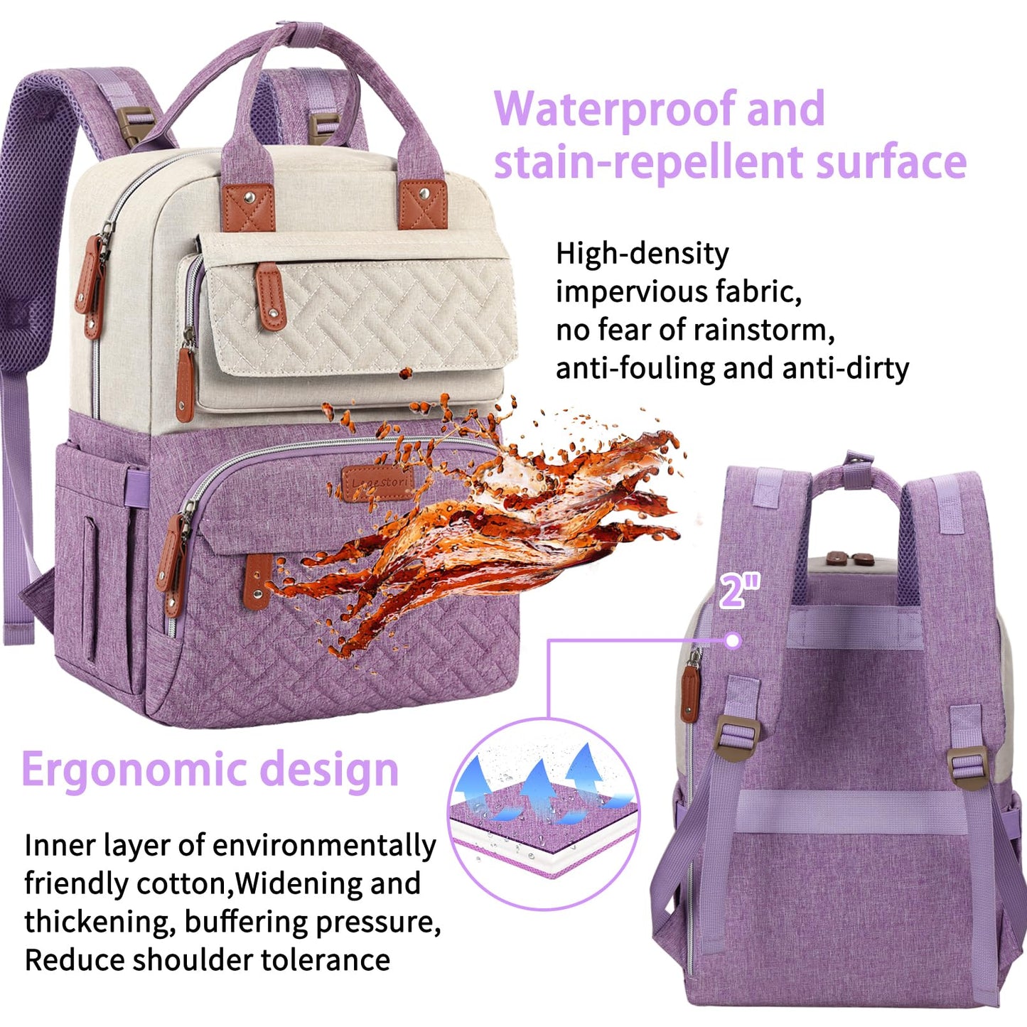 Diaper Bag Backpack, Large Unisex Baby Bags for Boys Girls, Purple Baby Nappy Diaper Bag, Multipurpose Travel Back Pack for Moms Dads with Insulated Pockets and Stroller Straps