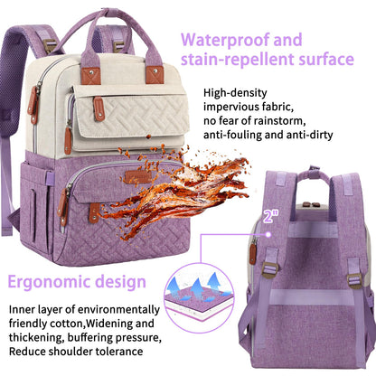 Diaper Bag Backpack, Large Unisex Baby Bags for Boys Girls, Purple Baby Nappy Diaper Bag, Multipurpose Travel Back Pack for Moms Dads with Insulated Pockets and Stroller Straps