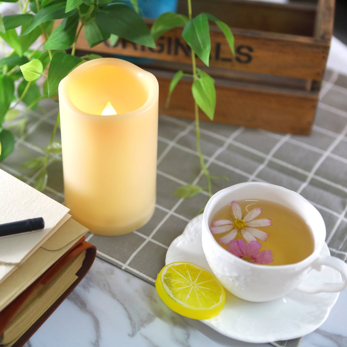 Waterproof Outdoor Flameless LED Candles - with Remote and Timer Realistic Flickering Battery Operated Electric Plastic Resin Pillar Candles for Christmas Decoration 2-Pack 3”x5”