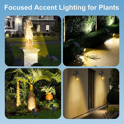 Solar Spot Lights Outdoor, 4 Modes/2 Pack Solar Spotlights Waterproof, 180° Adjustable Powered Landscape Lights, Outdoor Solar Lights for Yard Garden Pathway Flag Tree Wall Statue Warm White