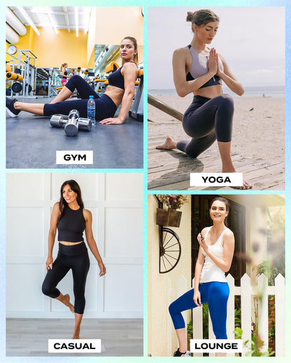 TNNZEET Capri Leggings for Women - Tummy Control Black Leggings with Pockets High Waisted Yoga Pants Workout Cycling Leggings