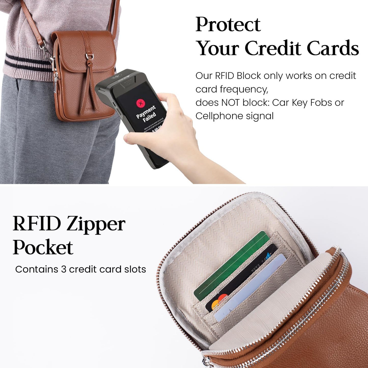befen Genuine Leather Crossbody Bags for Women, Small Leather Shoulder Purse for Women with RFID Blocking Card Slots, Trendy Brown Cell Phone Wallet Purses for Travel and Daily Use, Cognac Brown