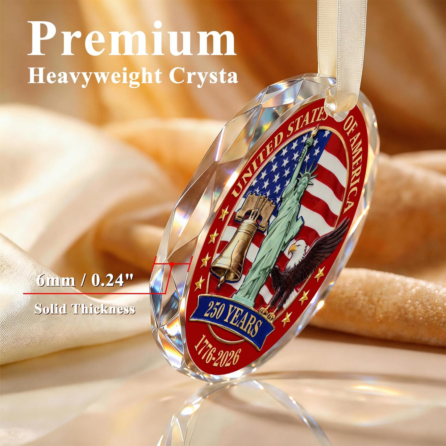 250 Anniversary USA Ornament for 4th of July Tree Decorations - Crystal Glass Patriotic Christmas Ornaments - 1776-2026 Bald Eagle Statue of Liberty Bell Keepsake - Independence Day Souvenir Gifts