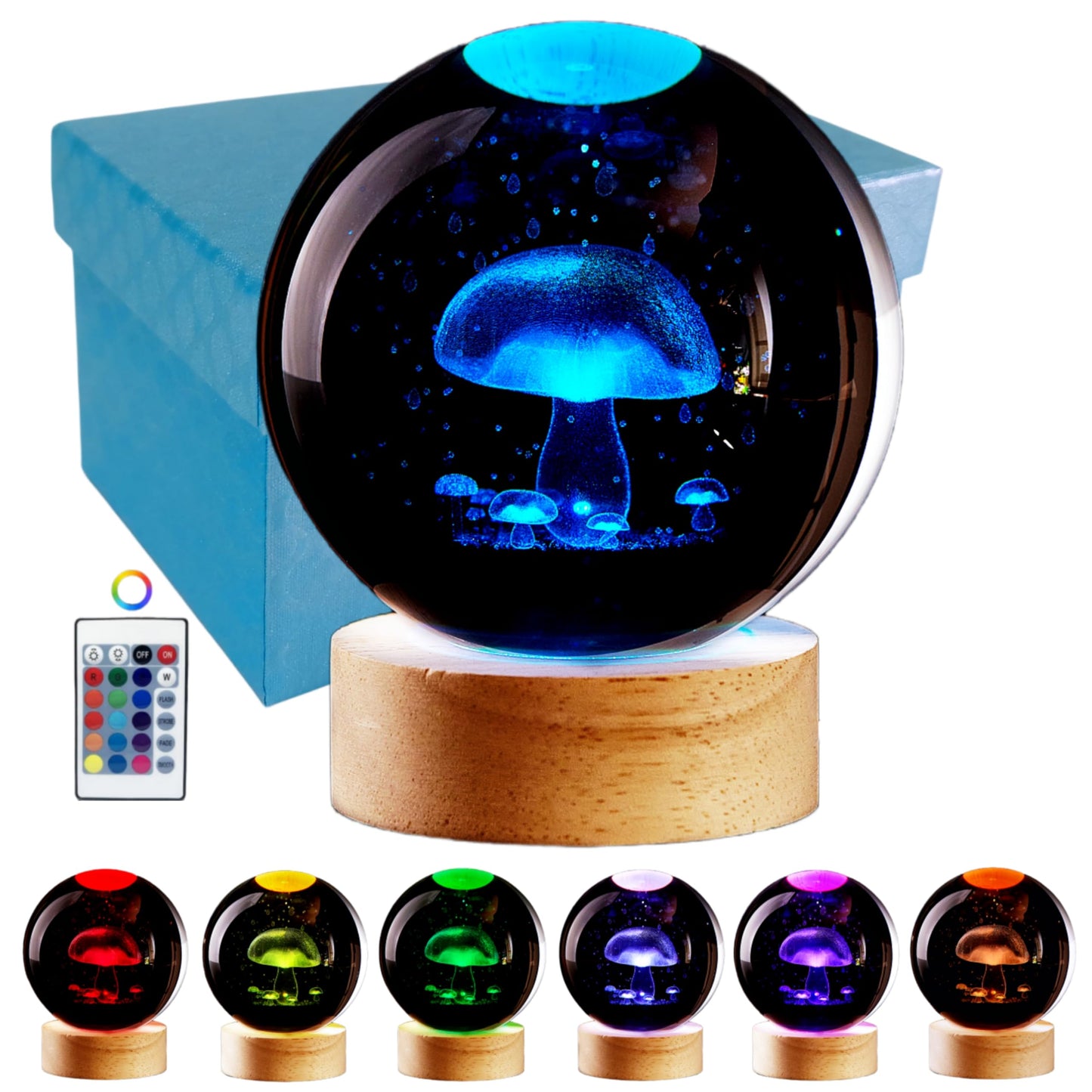 Conalisk 3D Mushroom Crystal Ball Lamp, Lifelike LED Mushroom Night Light, 16 Colors Changing Light, Dimmable Remote Control, Desk Lamp