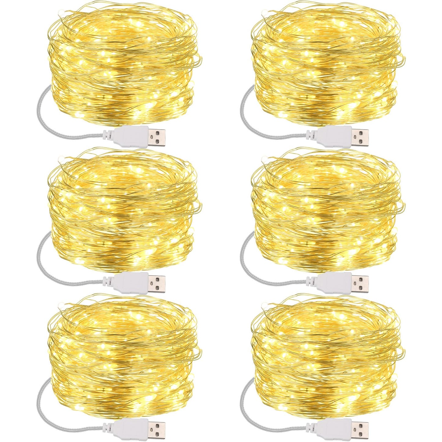 Macarrie 6 Pcs Warm White Fairy Lights USB Powered 16 ft 50 LED String Lights Plug in for Indoor Outdoor Bedroom DIY Party Wedding Home Festival Tree Garden Xmas Decoration