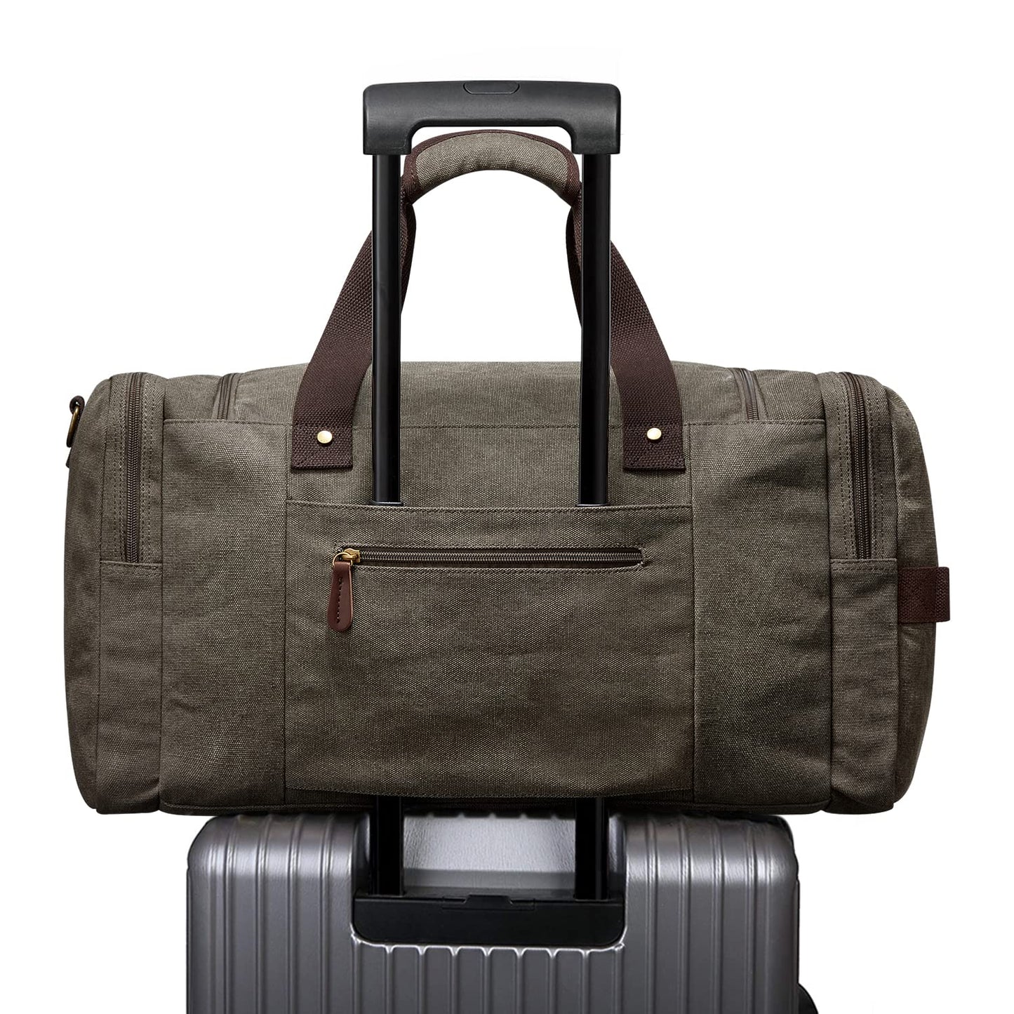 S-ZONE Large Canvas Travel Duffel Bag Weekend Overnight Bag with Shoes Compartment Holdall Gym Bag with Multi-Pockets for Men and Women, Army Green, X-Large
