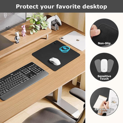 Wireless Charging Mouse Pad Firelison 2 in 1 Leather Multifunctional Office Desk Pad with Non-Slip Rubber Base, Waterproof Desk pad for Computers/Office/Work/Home/Decor（ 12" x 10"Black - R）