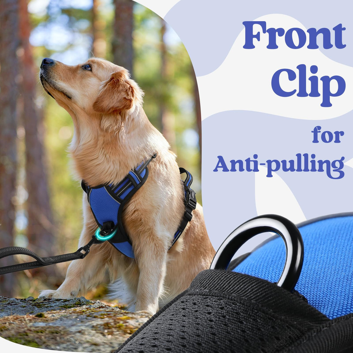 rabbitgoo Dog Harness Medium Sized, No Pull Pet Harness with 3 Buckles, Adjustable Soft Padded Pooch Vest with Instant Control Handle, Easy Walking Reflective Pet Vest for Medium Dogs, Blue, M