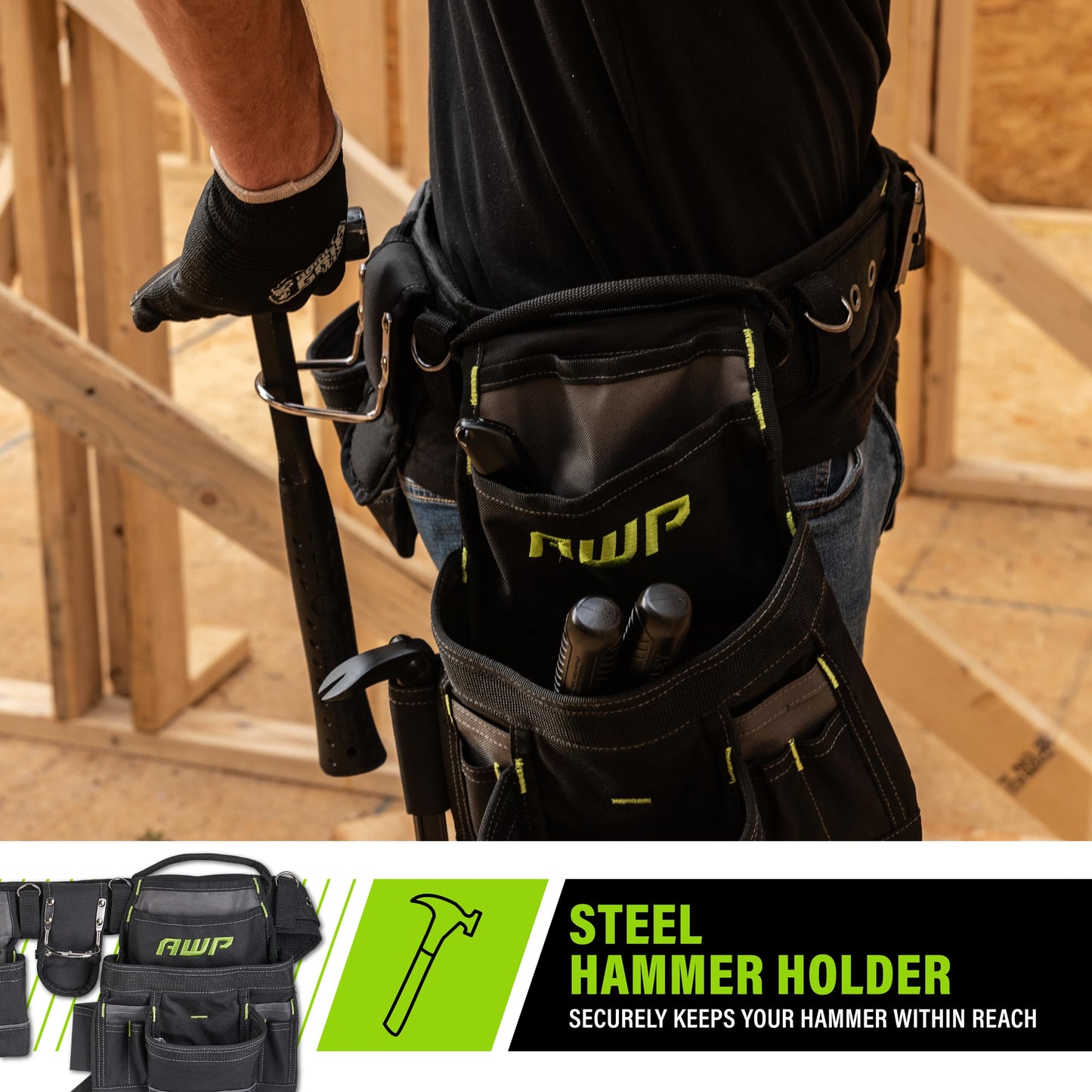 AWP Tool Belt, Tool Rig, Durable Premium Utility Belt Organizer for Men and Women, Made for Utility Work, Electrician Use, Mechanic Work and More, L-699-P-3