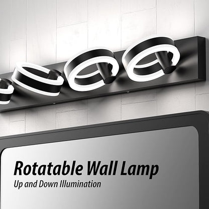 LED Bathroom Light Fixtures, 33inch Black Vanity Lights, Modern 4 Light Acrylic Wall Sconces, 350° Rotatable Wall Lighting Fixture Over Mirror