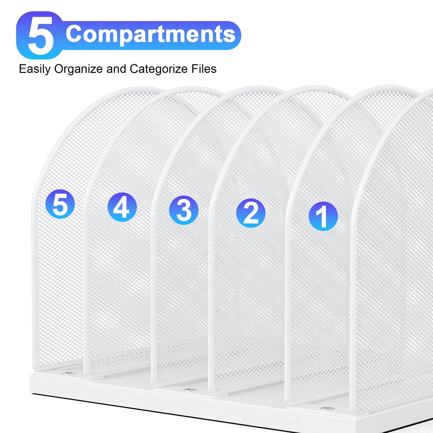 gianotter Desktop File Organizer, Desk Organizer with 5 Compartments, Paper Organizer for Desk, Workspace Organizers for Office Supplies (White, Upright Style)