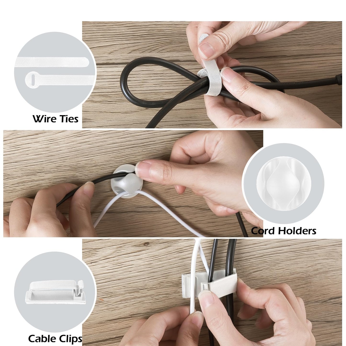 KHAMAL Cable Management Under Desk 26PCS - Cable Management Tray Kit Ventilated Hexagonal Design with Cable Clips, Wire Ties, Cord Holder & Screws for Office, Home - 2 White Sets