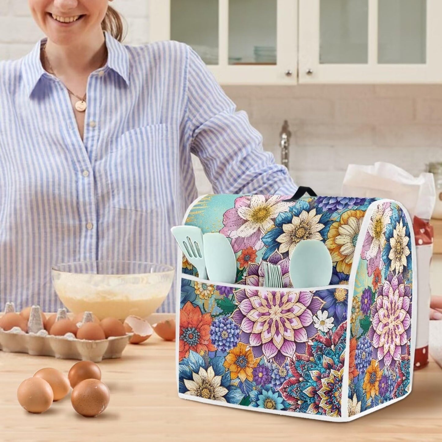 HUISEFOR Kitchen Stand Mixer Covers Boho Mandala Flower Mixer Cover Dust Cover Washable Kitchen Appliance Cover for 4.5-5 Quart Mixers, Keep Your Kitchen Clean