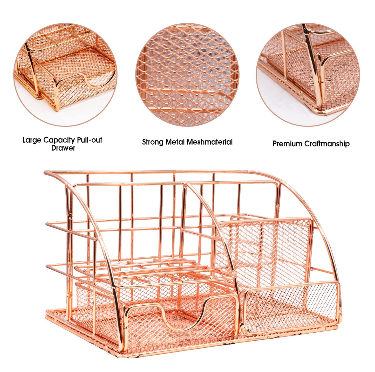 KAAKOW Rose Gold Desk Organizers and Accessories Office Supplies Set Stapler, Pen Holder, Phone Holder, Scissors, Pen, Ruler, 30 Paper Clips, 22 Binder Clip, 20 Tacks and 1000pcs Staples