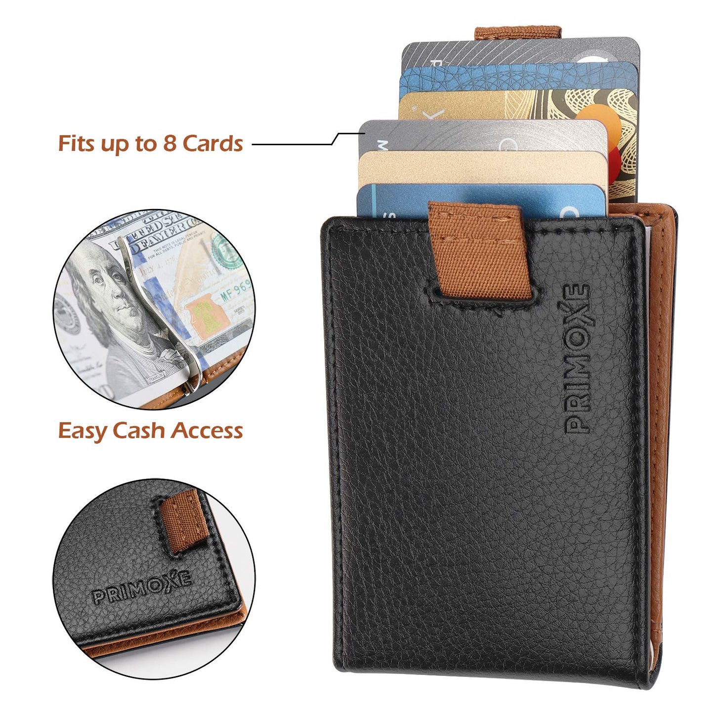 PRIMOXE RFID Wallet for Men – Slim Leather Front Pocket Bifold with Money Clip – Minimalist Texas Brown Wallet, Credit Card Holder, RFID Blocking, Gift Box Included