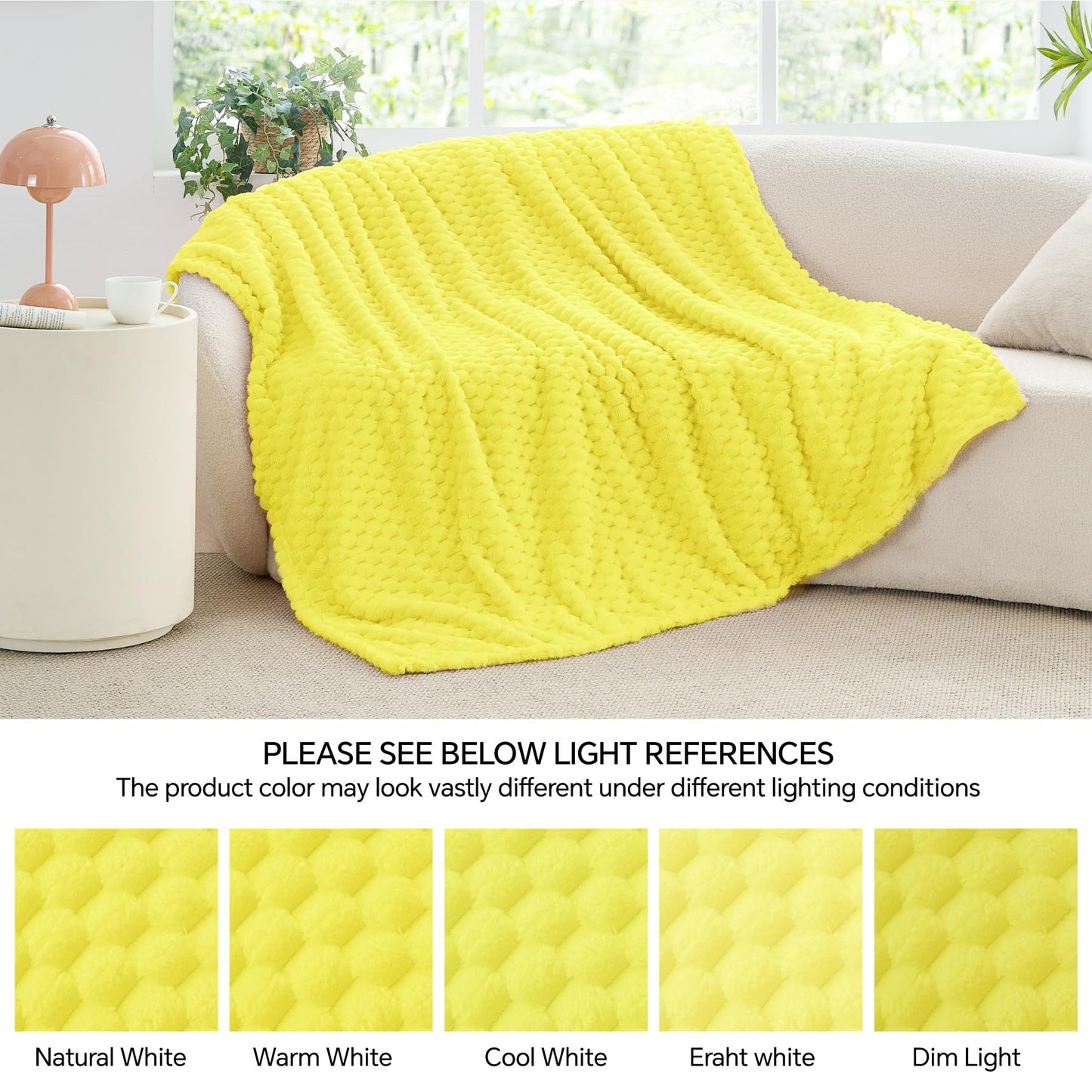 BEDELITE Fleece Throw Blanket for Couch & Bed - 3D Jacquard Decorative Amber Yellow Blanket, Super Soft and Cozy Warm Fuzzy Blanket All Seasons Suitable, 50x60Inches
