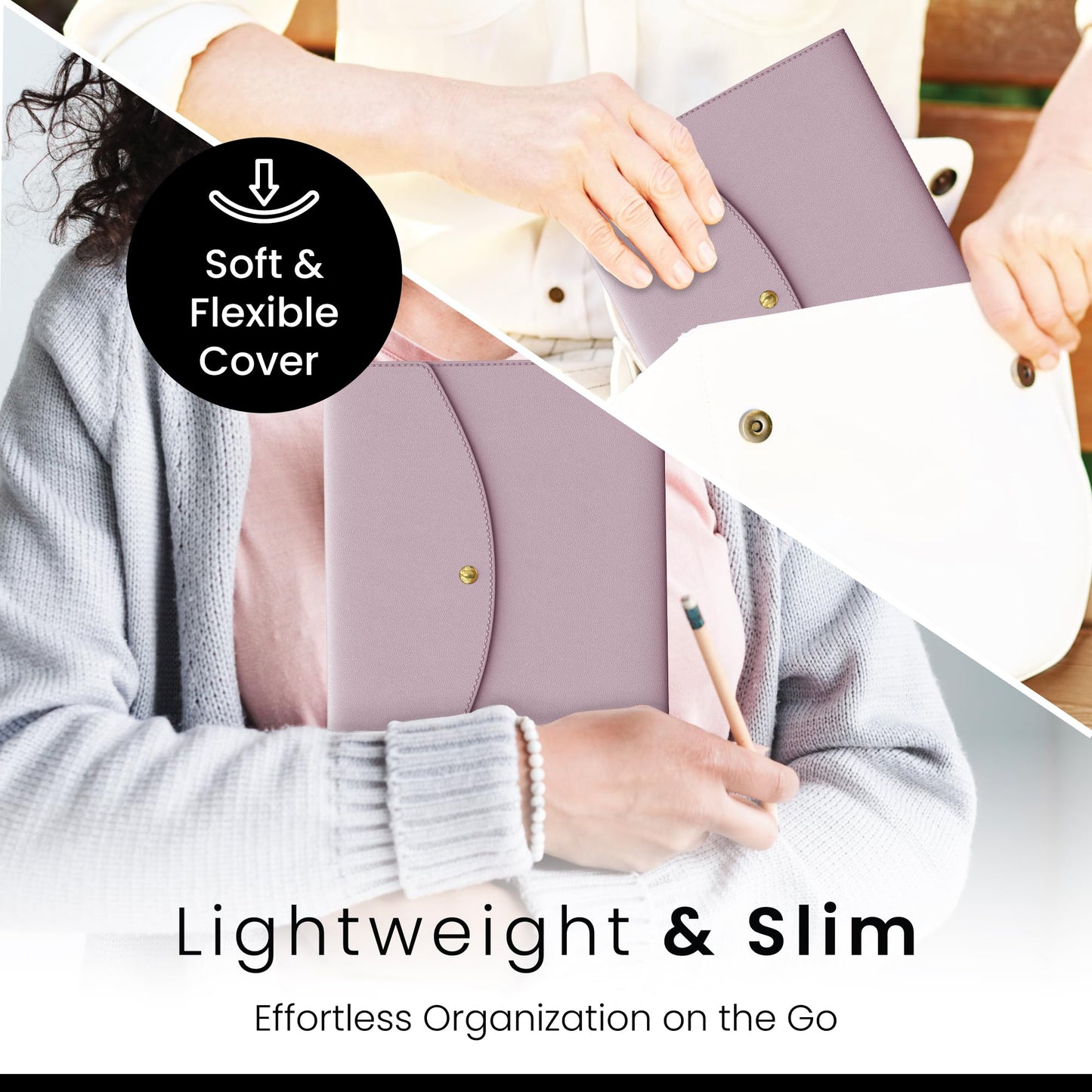 A4 Notebook Cover for Rocketbook, Planner & Journal – Slim Vegan Leather Folio with Pen Loop, Card Slots & Pockets – Fits Rocketbook Core, Panda, Fusion & Most 8.5" x 11" Notebooks