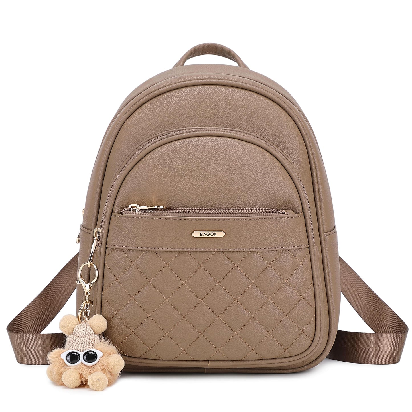 BAGOK Mini Leather Backpack Purse for Women, Small Backpack Purse with Cartoon Charm, Cute Fashion Bag for Girls