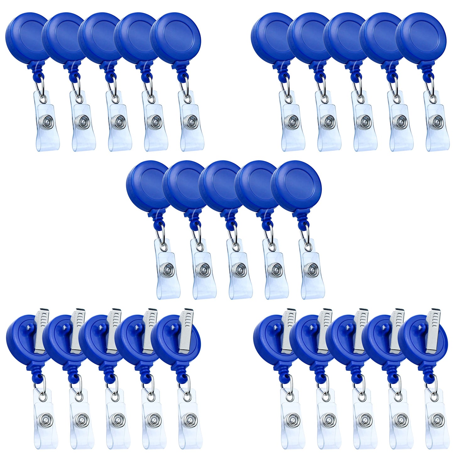 25 Pack Retractable Badge Reels – ID Card Holder Clip with Clear Vinyl Strap, Swivel Alligator Clip – Work Badge Holder, Key Card Holder, ID Card Holder for Badge (Blue)