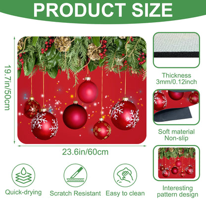 Christmas Fir Twigs and Red Balls Washer and Dryer Covers For The Top, Non-slip Fast Drying Absorbent Dryer Top Protector Mat for Kitchen Laundry Room Decor,23.6"x19.7"