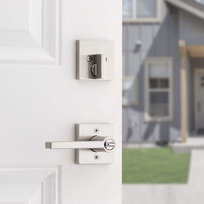 Kwikset 991 Halifax Keyed Entry Lever and Single Cylinder Deadbolt Combo Pack featuring SmartKey Security in Satin Nickel