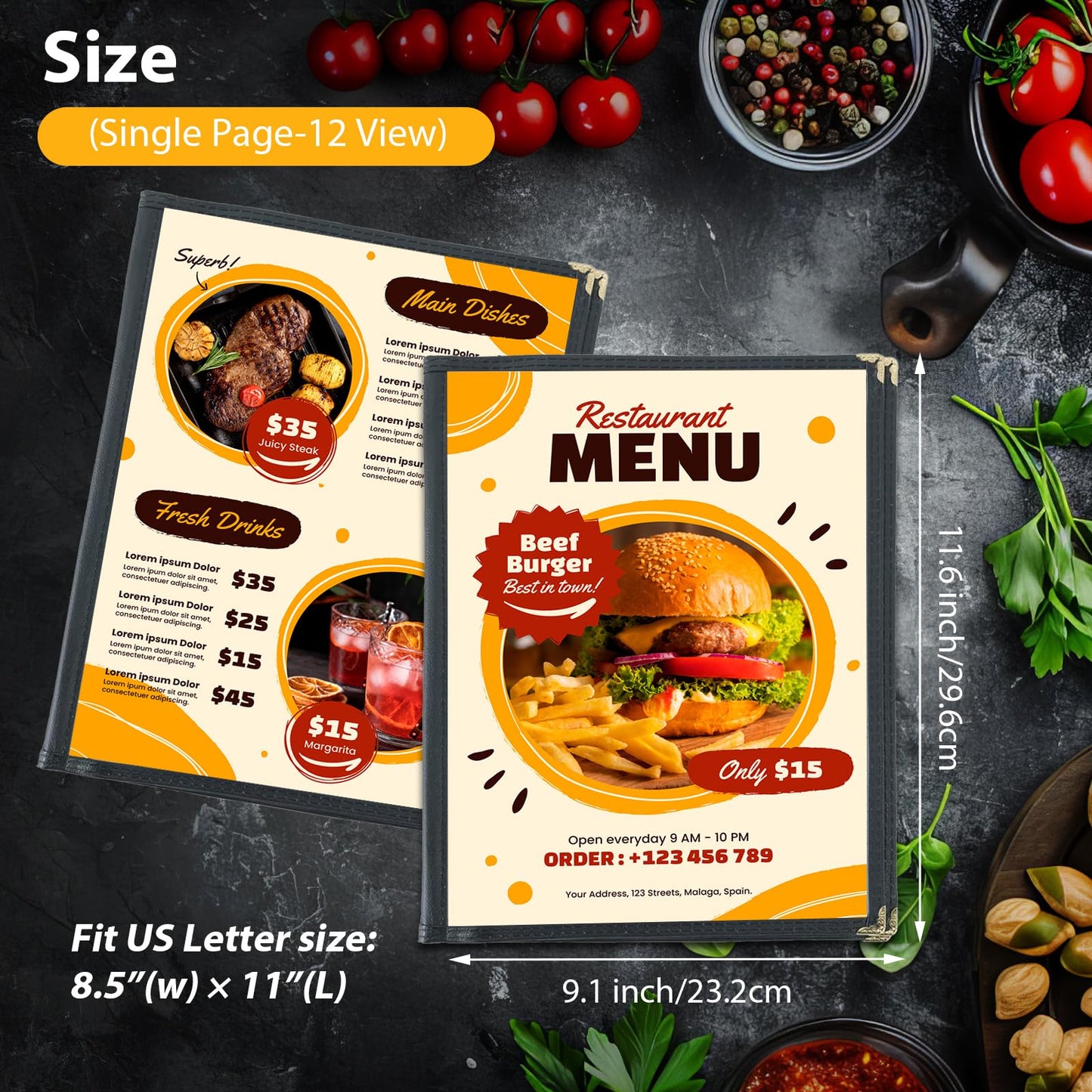 FLKQC Transparent Restaurant Menu Covers 8.5 x 11 | Restaurant Recipe Menu Covers Transparent Restaurant Menu Covers for Kitchen, Drink, Wine Menu Covers Black (10, 6 Page)