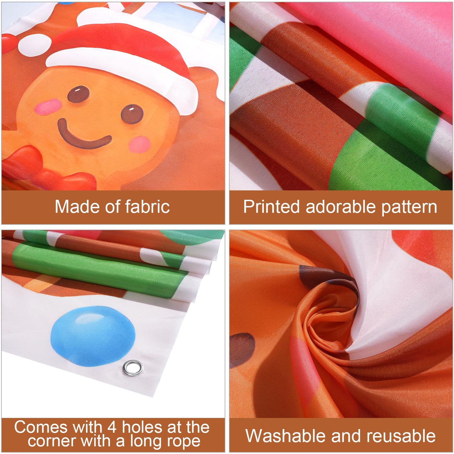 4Pcs Christmas Gingerbread House Door Cover Decorations, Gingerbread Door Cover Christmas House Backdrop for Xmas Photography Background Holiday Party Décor