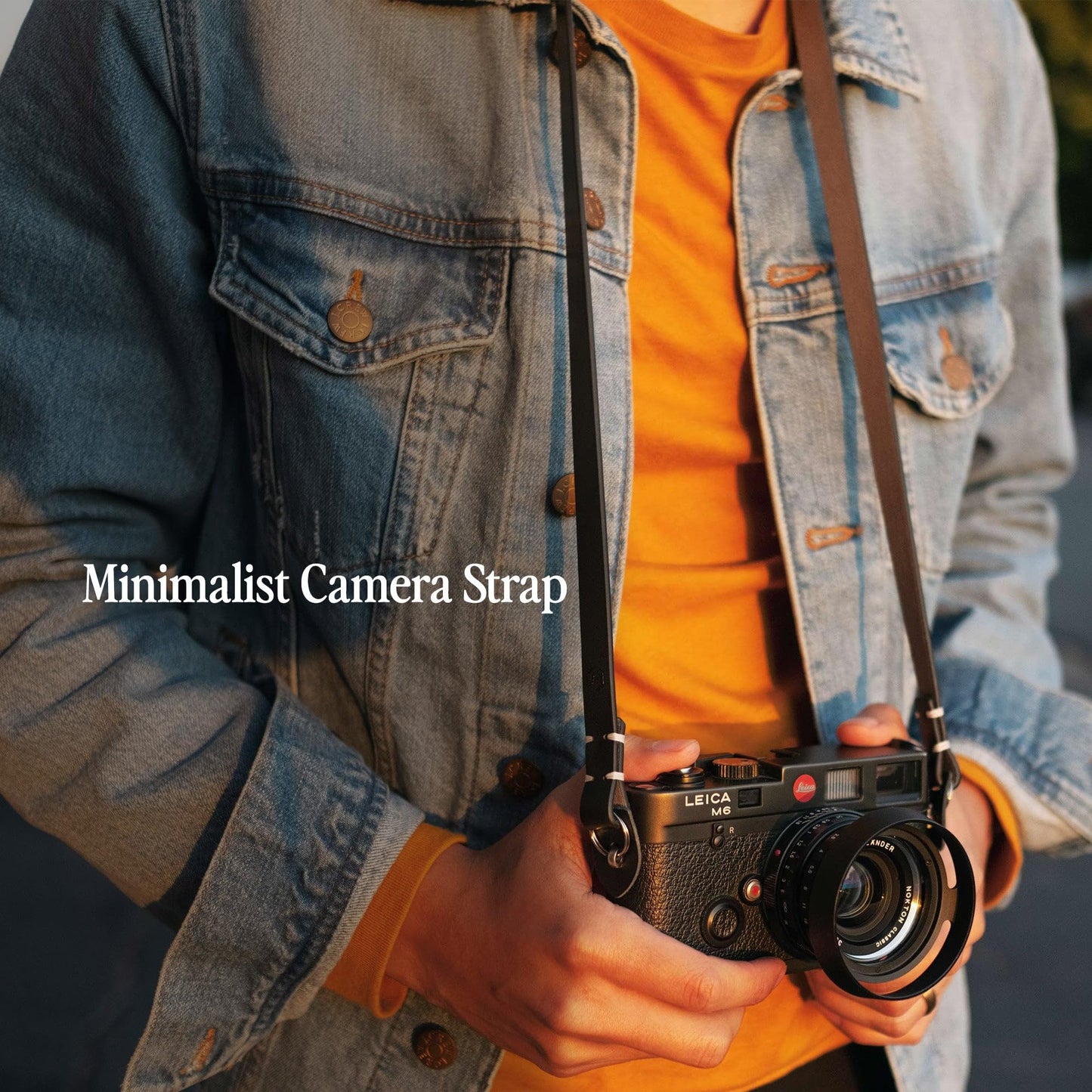 Evergreen Leather Camera Strap – Split Ring, 38 Inch Neck Shoulder Slim, Vintage Modern Design, Hand Stitched, Compatible with Fuji Sony Nikon Leica Canon (Black)