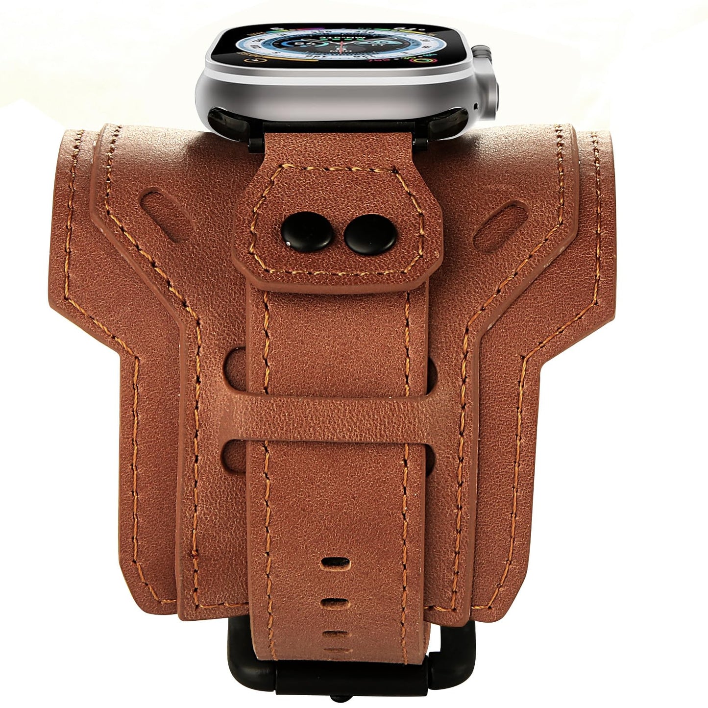 VIQIV Leather Band Compatible with Apple Watch 45mm for Men 44mm 42mm 41mm 40mm 38mm 46mm 49mm SE Bands Women, Cuff Bracelet Wide Sport Straps Wristband for Iwatch Series 10 9 8 7 6 5 4 3 SE SE2 Ultra 2 ,Brown 44/45/46/49/42MM(Series 3 2 1)