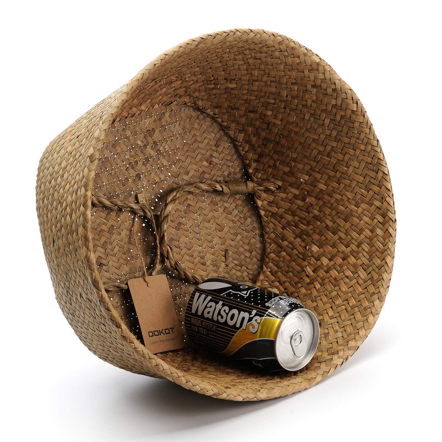 DOKOT Seagrass Plant Basket with Handles, Wicker Woven Storage Basket (8.3inch Diameter x 9inch Height), Natural