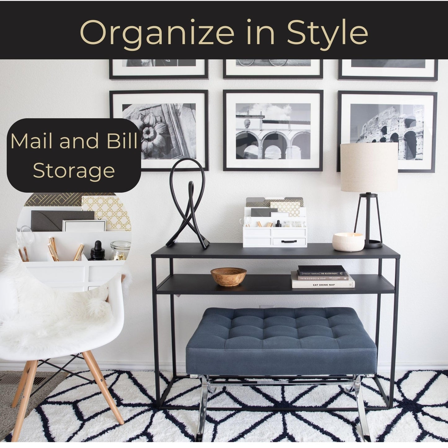BLU MONACO | White Desktop Organizer with Drawer Storage | Tabletop Organizer with Drawers for Paper Bills Mail | Wooden Mail Organizer for Countertop Workspace