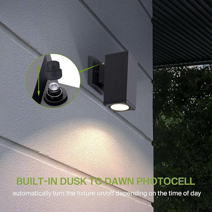ASD 1 Light Square Dusk to Dawn Outdoor Wall Light Fixture | 60W E26 Socket 120V ETL Cylinder Up Down Lights | LED/CFL/Incandescent Bulb Exterior Wall Sconce | Front Door, Porch, Patio | Black, 6 Pack