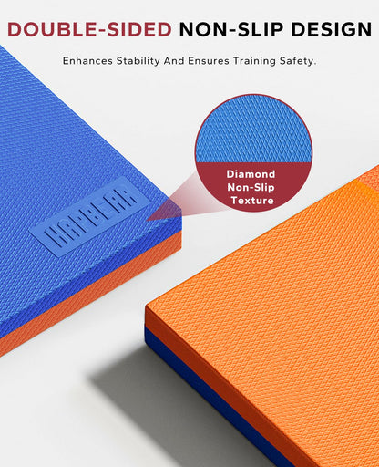 HAPBEAR Exercise Balance Pad 2-Pack - 15"x12" Non-Slip Stability Mats - 2.25" Thick Soft Foam for Adults, Physical Therapy & Core Training - Bonus Band Included - Blue
