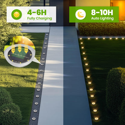PATIOWIN Mini Solar Ground Lights, 12 Pack Solar Garden Lights, Solar Powered Pathway Lights Warterproof, Outdoor Lights for Driveway, Walkway, Backyard, Patio (Warm White)