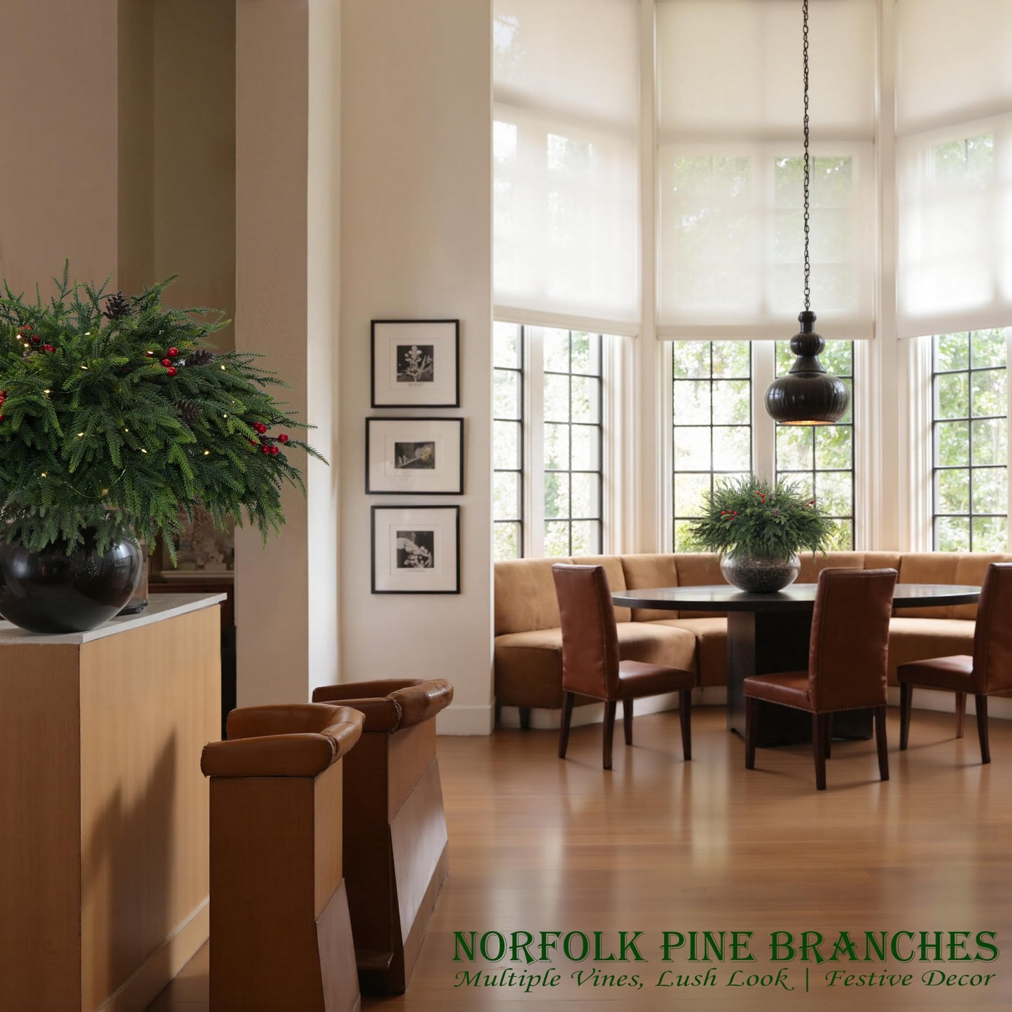 QXXQ 12-Piece Set 24" Artificial Norfolk Pine Branches - Christmas Decorations - Faux Christmas Greenary - Faux Norfolk Pine Stems for DIY Crafts Garland Wreath Home Decor- Free LED String Lights