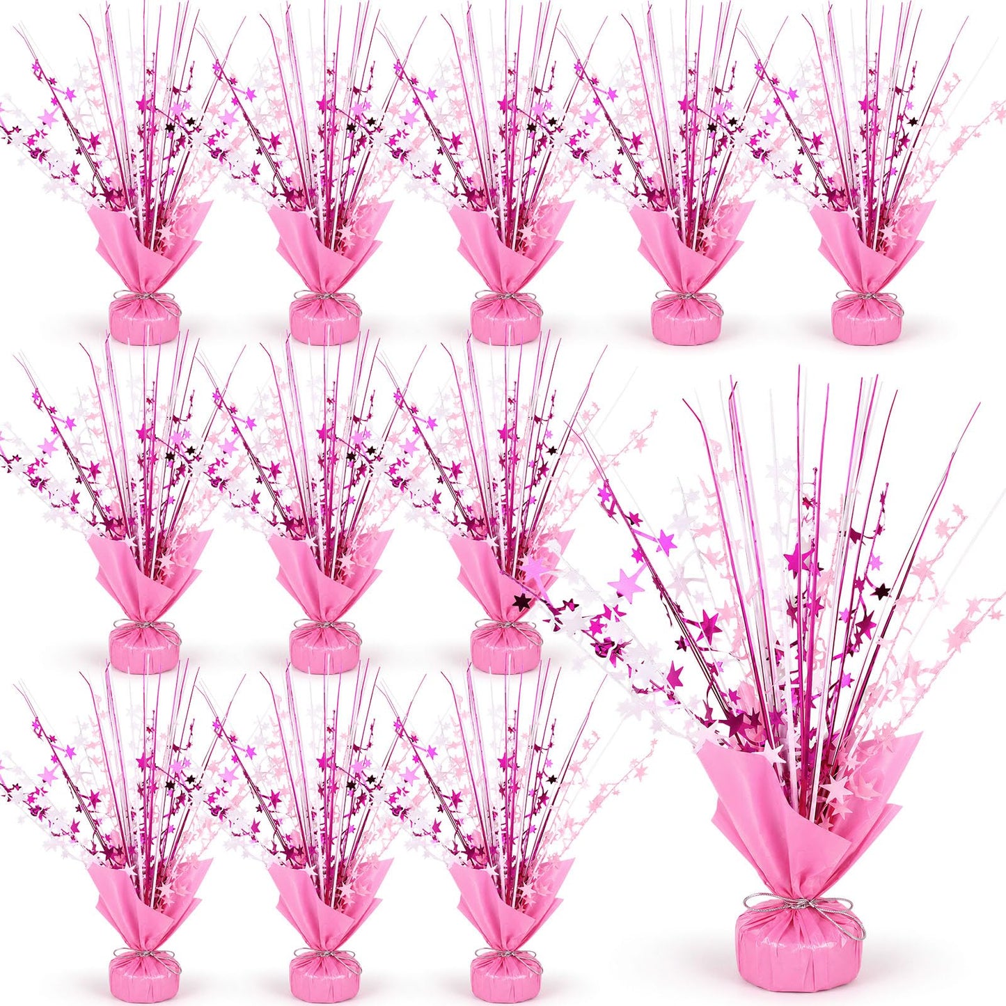 SiliFine 12 Pack Metallic Foil Spray Centerpiece Star Table Decoration Burst Glitter Table Centerpieces for Birthday Wedding Baby Shower Anniversary Holiday Party Supplies, Pink White Rose Red