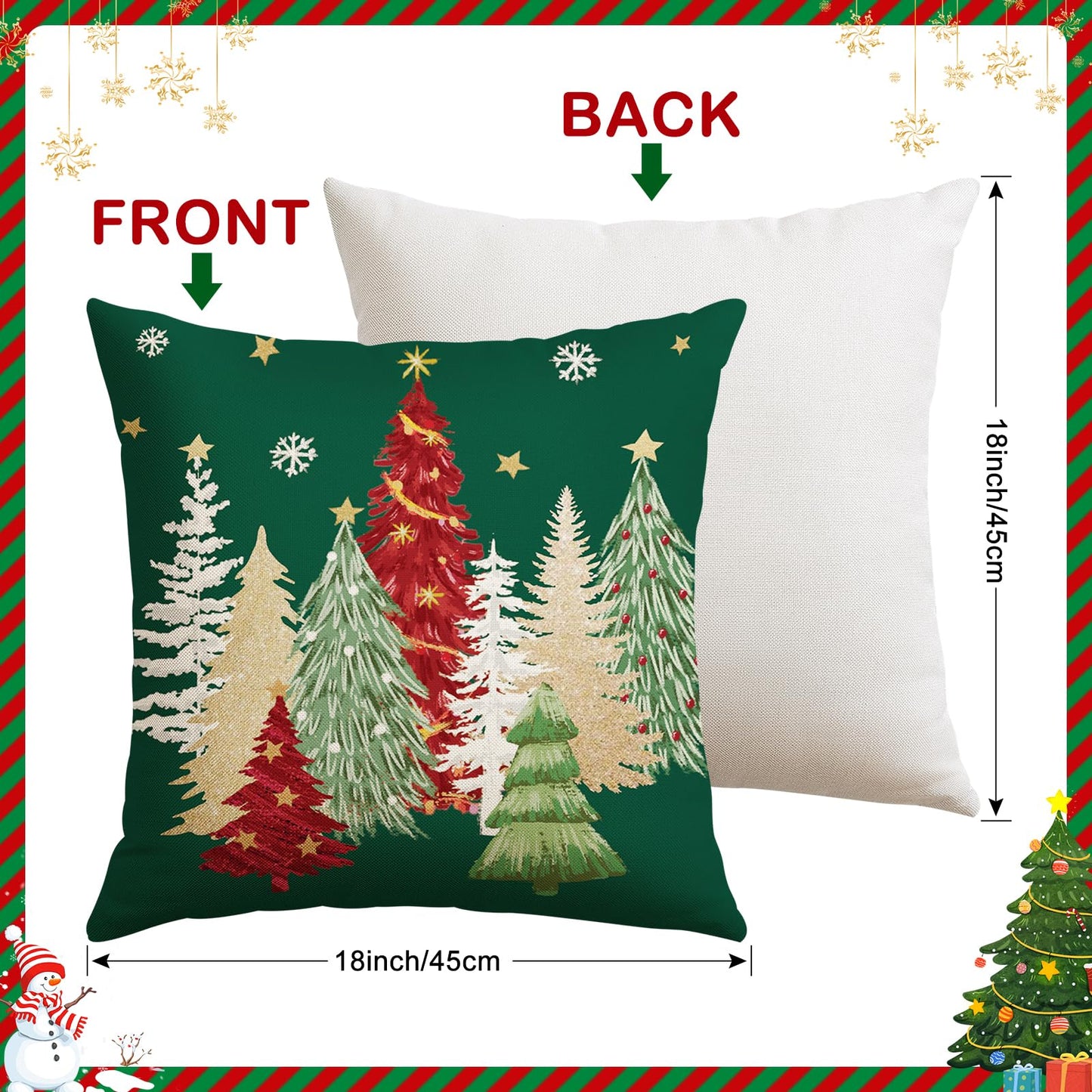 Artscope Christmas Tree Throw Pillow Covers 18x18 Inch Set of 2, Winter Hoilday Christmas Decoration Pillow Cases for Home Decor-Green